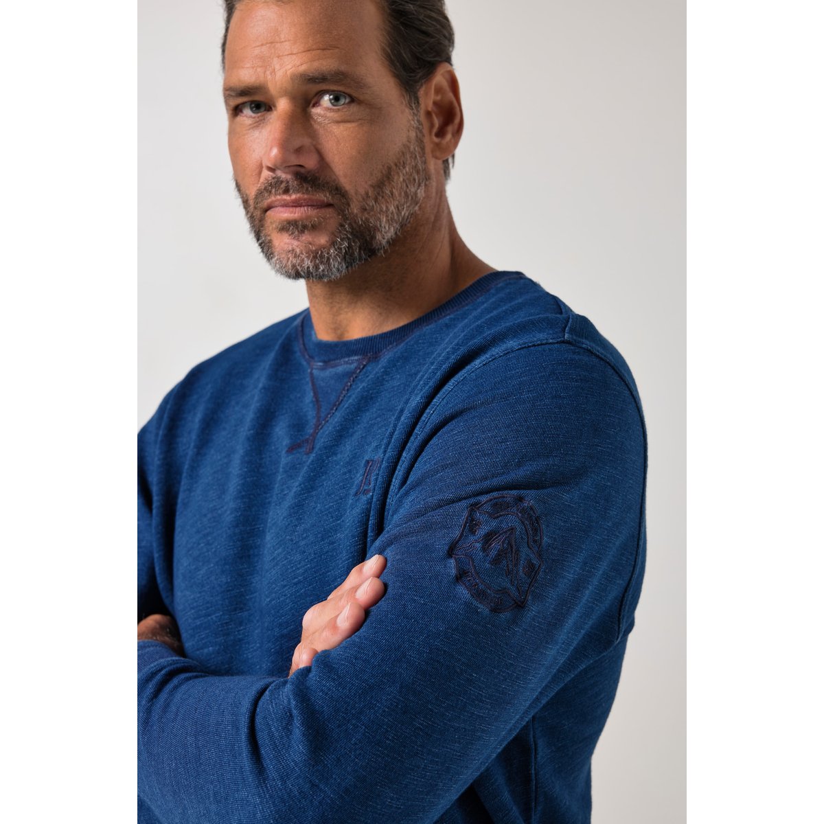 Sweat-shirt à col rond bleu jean, JP1880