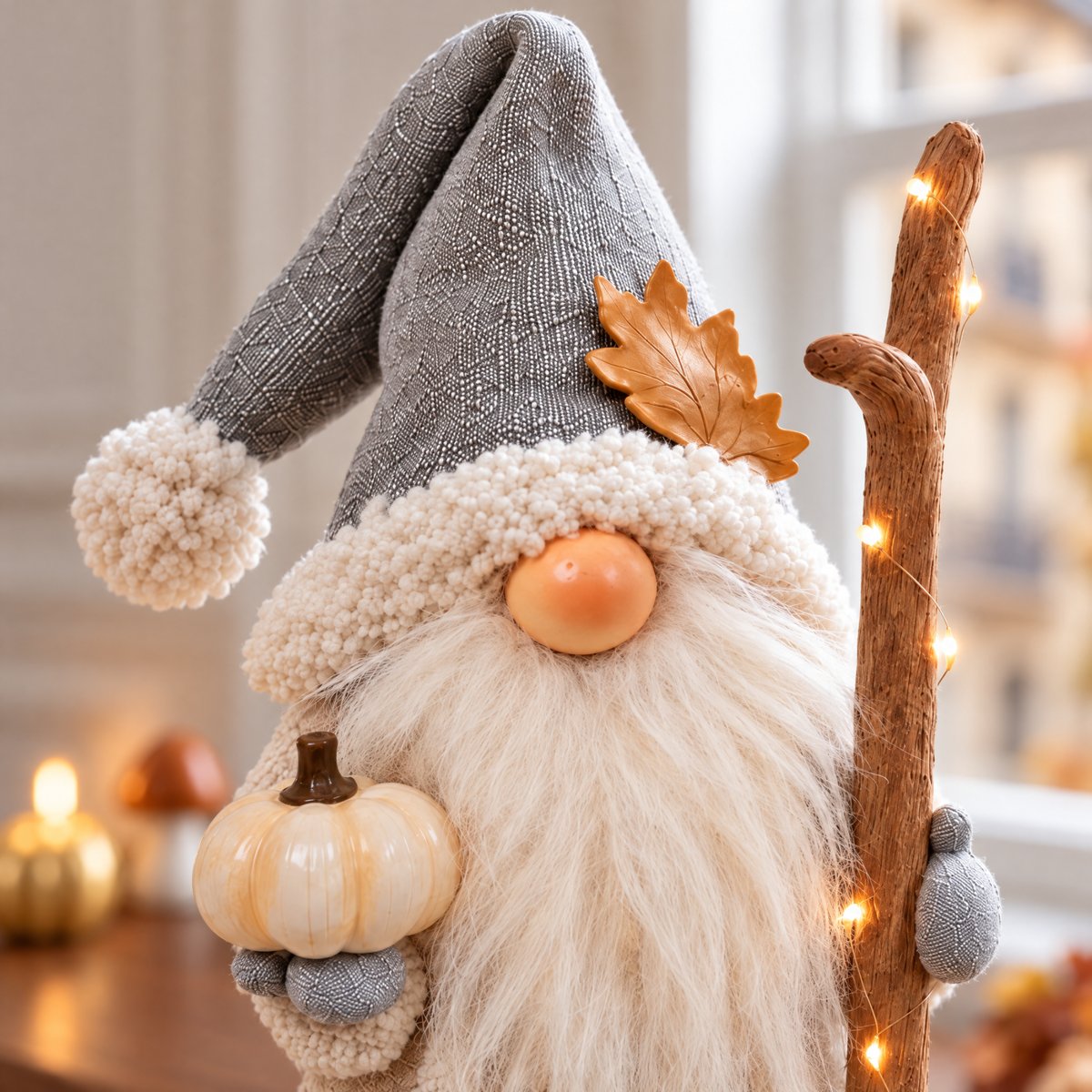 Figurine père Noël à led décorative artificielle H30 PUMPKIN beige, SIA