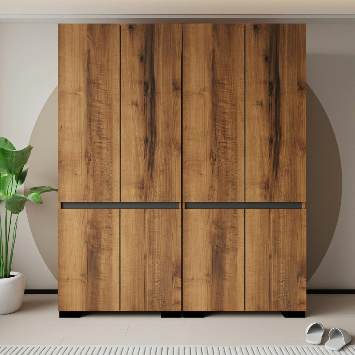 Armoire penderie 8 portes 1 tringle décor noyer et anthracite 180 cm BYRON marron, PIER IMPORT