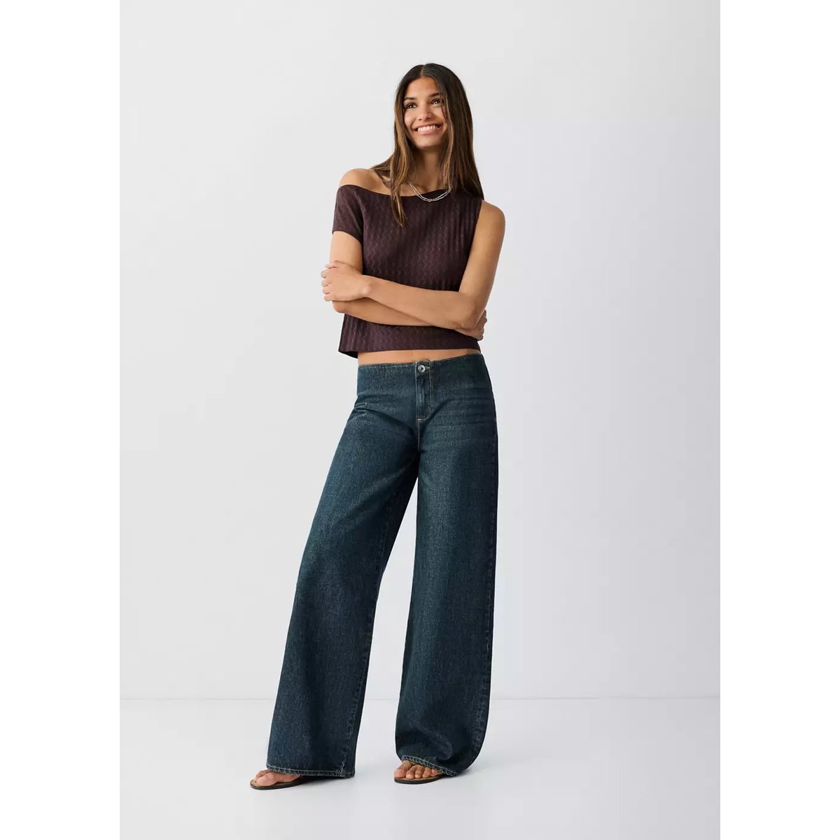 Jean low waist wide leg bleu moyen vintage, MANGO TEEN