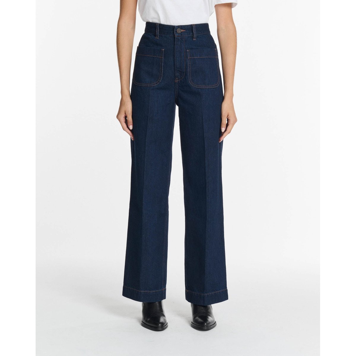 Jeans droit large taille haute normale brut, LABDIP