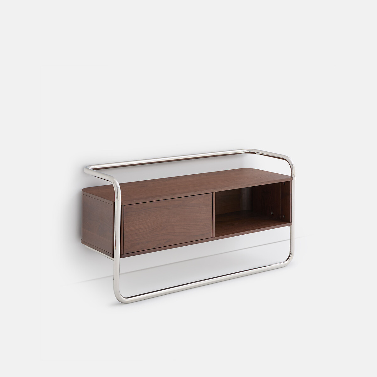 Meuble TV caisson 1 porte, largeur 120 cm, GIORGIO coloris noyer/chrome, LA REDOUTE INTERIEURS