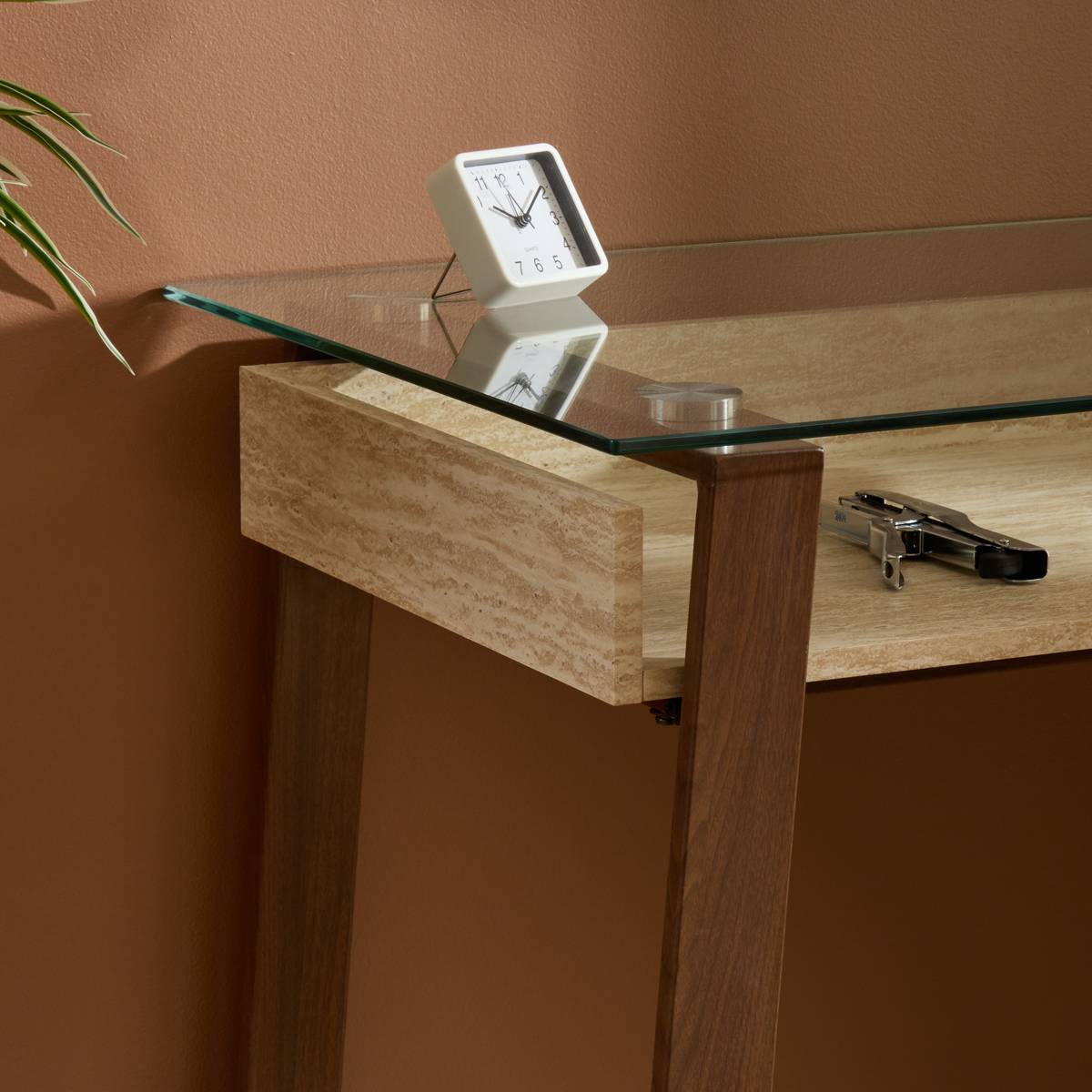 Bureau rectangulaire en verre trempé ARIRO beige, ATMOSPHERA
