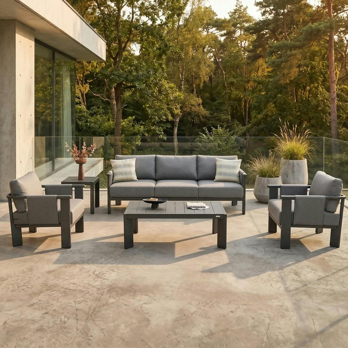 Salon de jardin 5 places complet en aluminium LIGO anthracite, PIER IMPORT