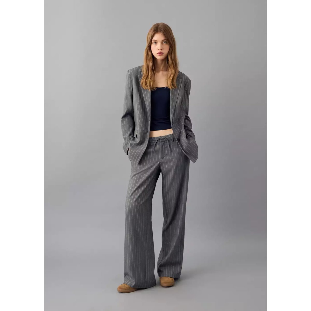Pantalon de costume à rayures gris, MANGO TEEN