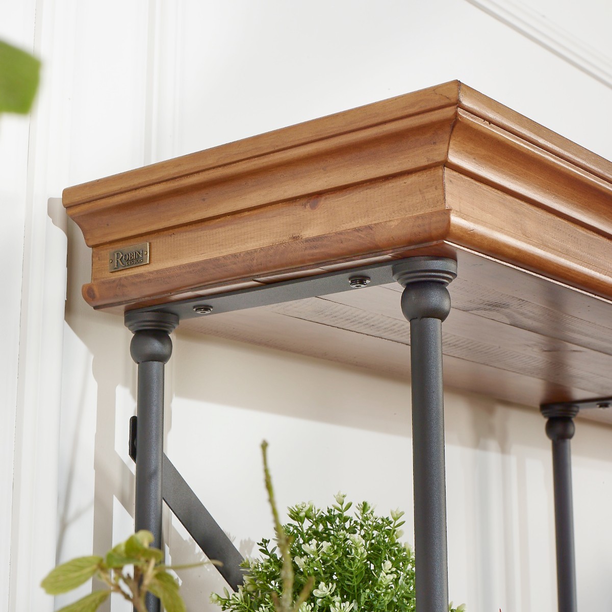 Etagère style moderne en bois et métal, 4 tablettes DANTE marron, ROBIN DES BOIS