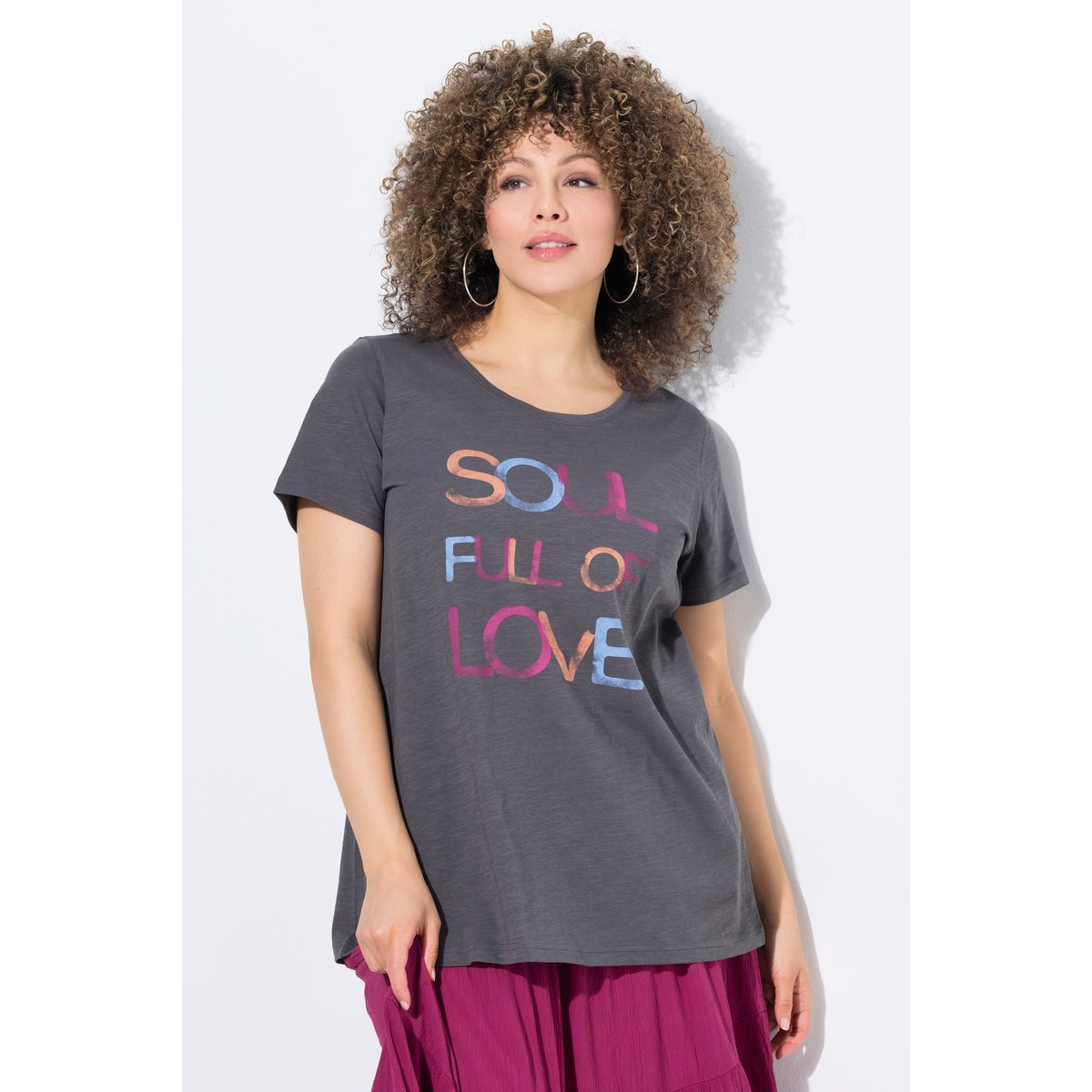T-shirt avec message gris graphite, ULLA POPKEN