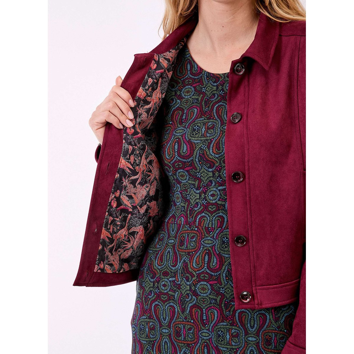Veste courte suédine doublée AJDA rouge bordeaux ajda, LA FIANCÉE