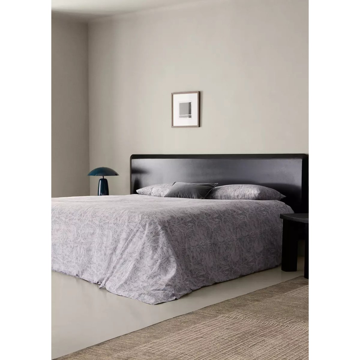Housse de couette percale de coton 200 fils imprimé fleur décorative lit 90 cm gris foncé, MANGO HOME