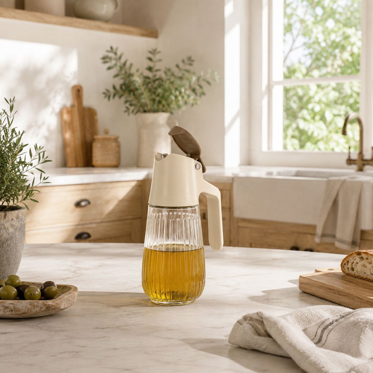 Bouteille à huile en verre beige-transparent, MENASTYL
