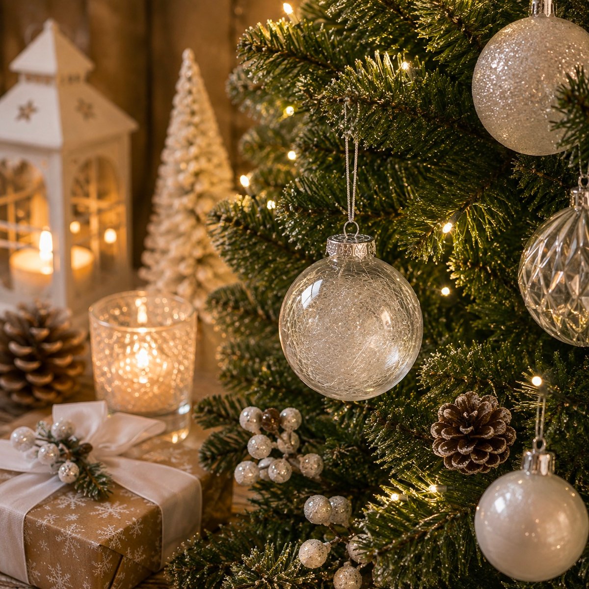 Boule de Noël transparente avec cheveux d'ange blanc, EDEN