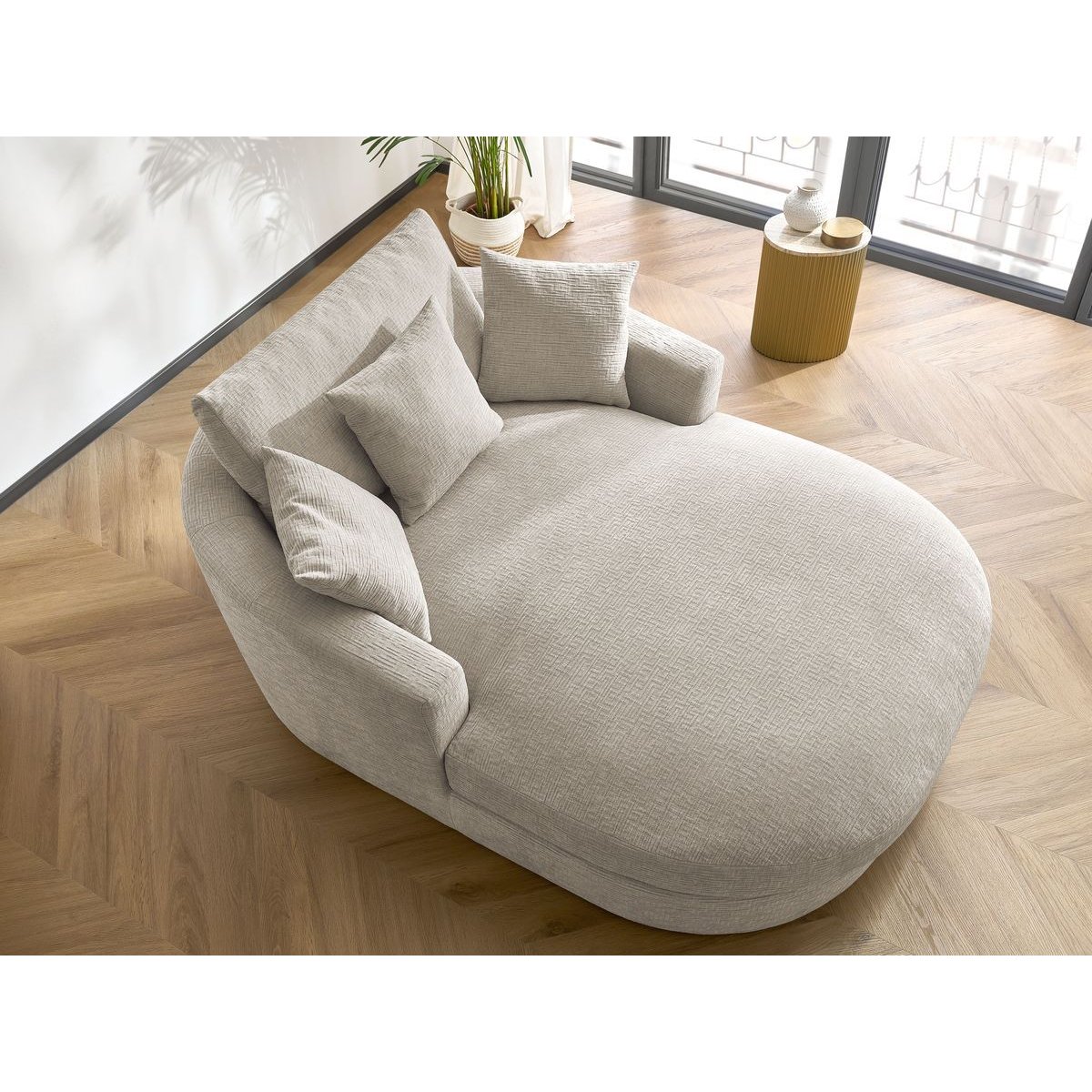 Méridienne 1 place(s) en tissu texturé, BELEM beige, BOBOCHIC