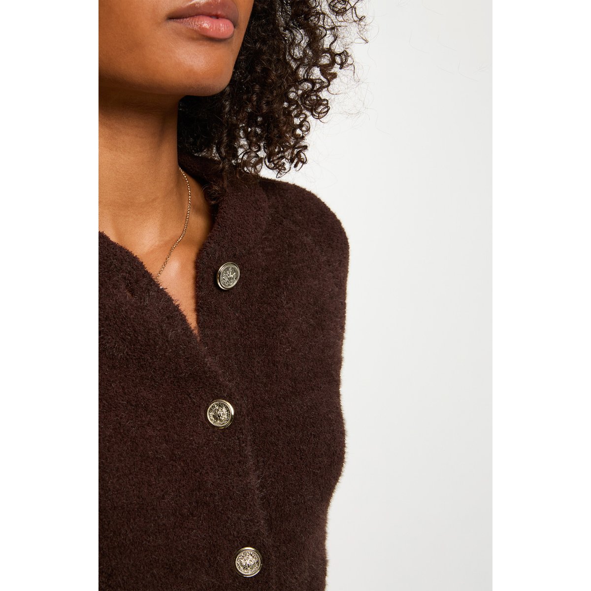 Gilet manches longues marron foncé, MORGAN