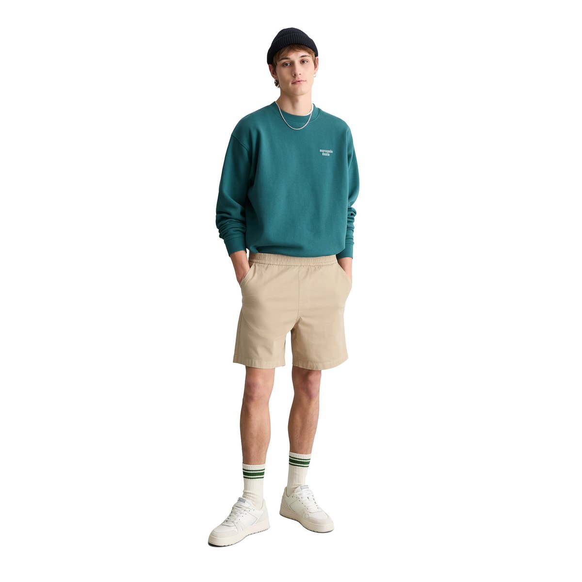 Short de jogging en sergé regular en sergé de coton bio élastique beige, MARC O’POLO DENIM