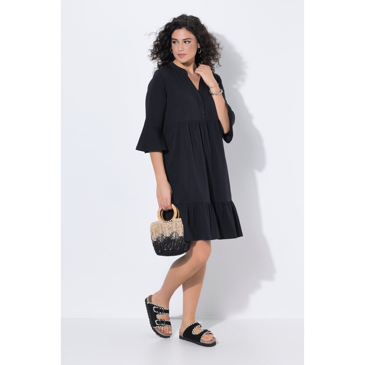 Robe en jersey, coupe évasée noir, ULLA POPKEN