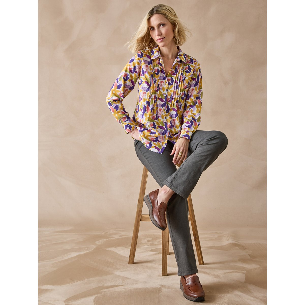 Chemisier effet plastron manches longues imprimé fleurs multico, DAXON