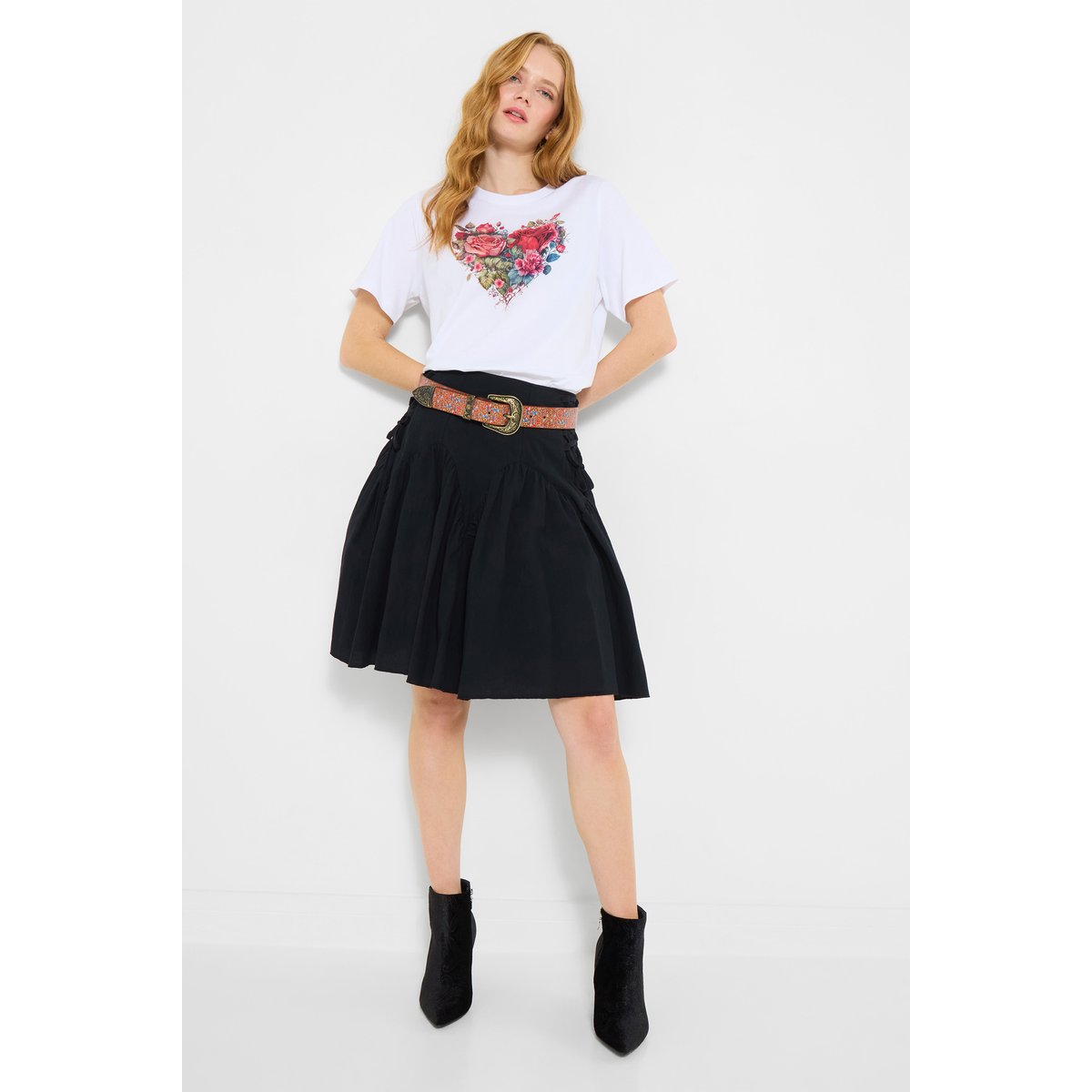 T-shirt à motif cœur et roses blanc, JOE BROWNS