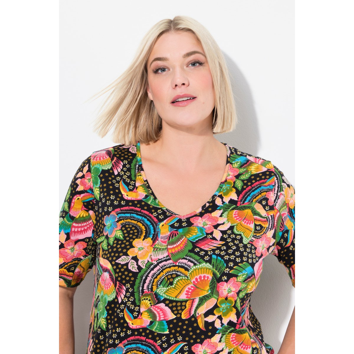 T-shirt long à fleurs noir, ULLA POPKEN