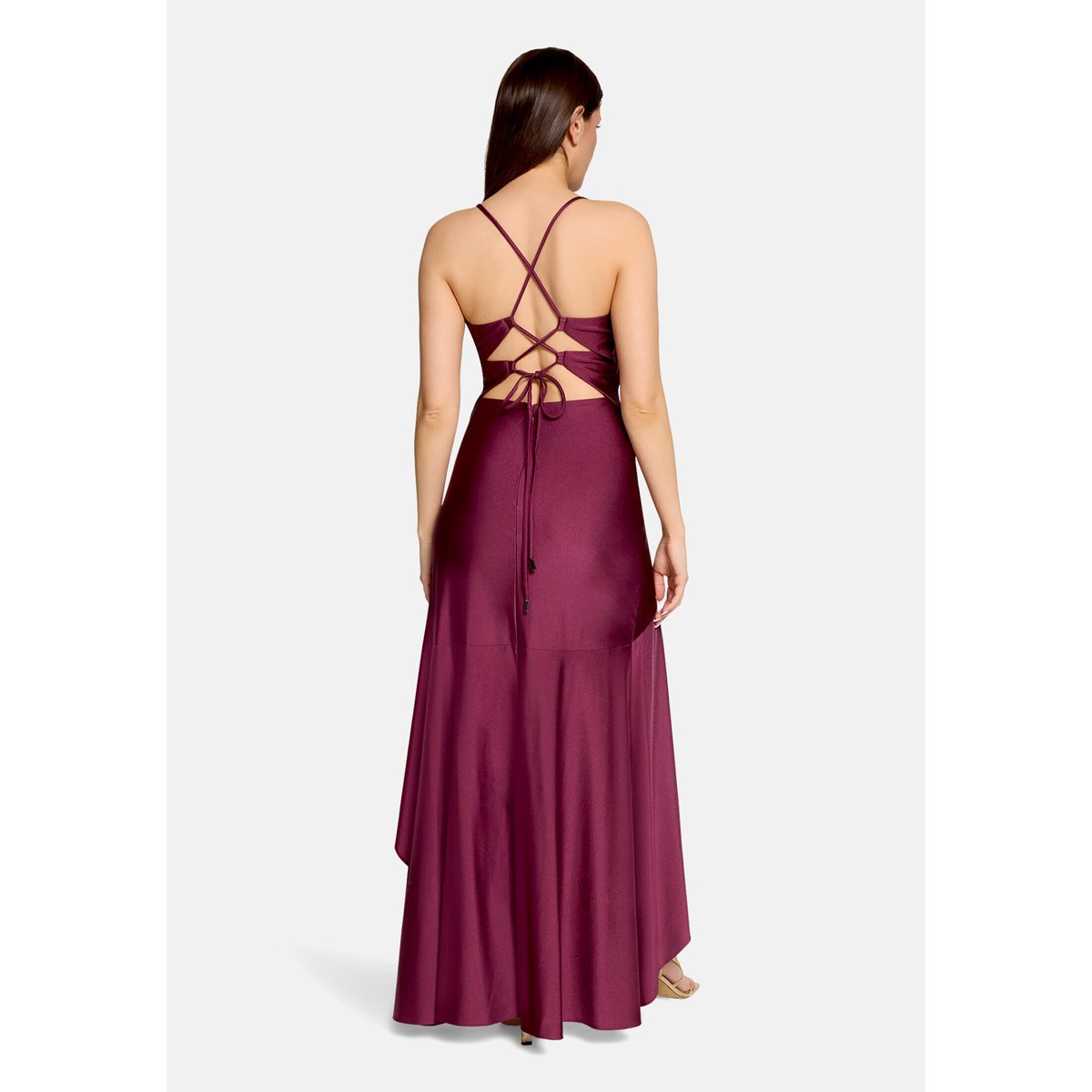 Robe de soirée à volant prune wine, VERA MONT