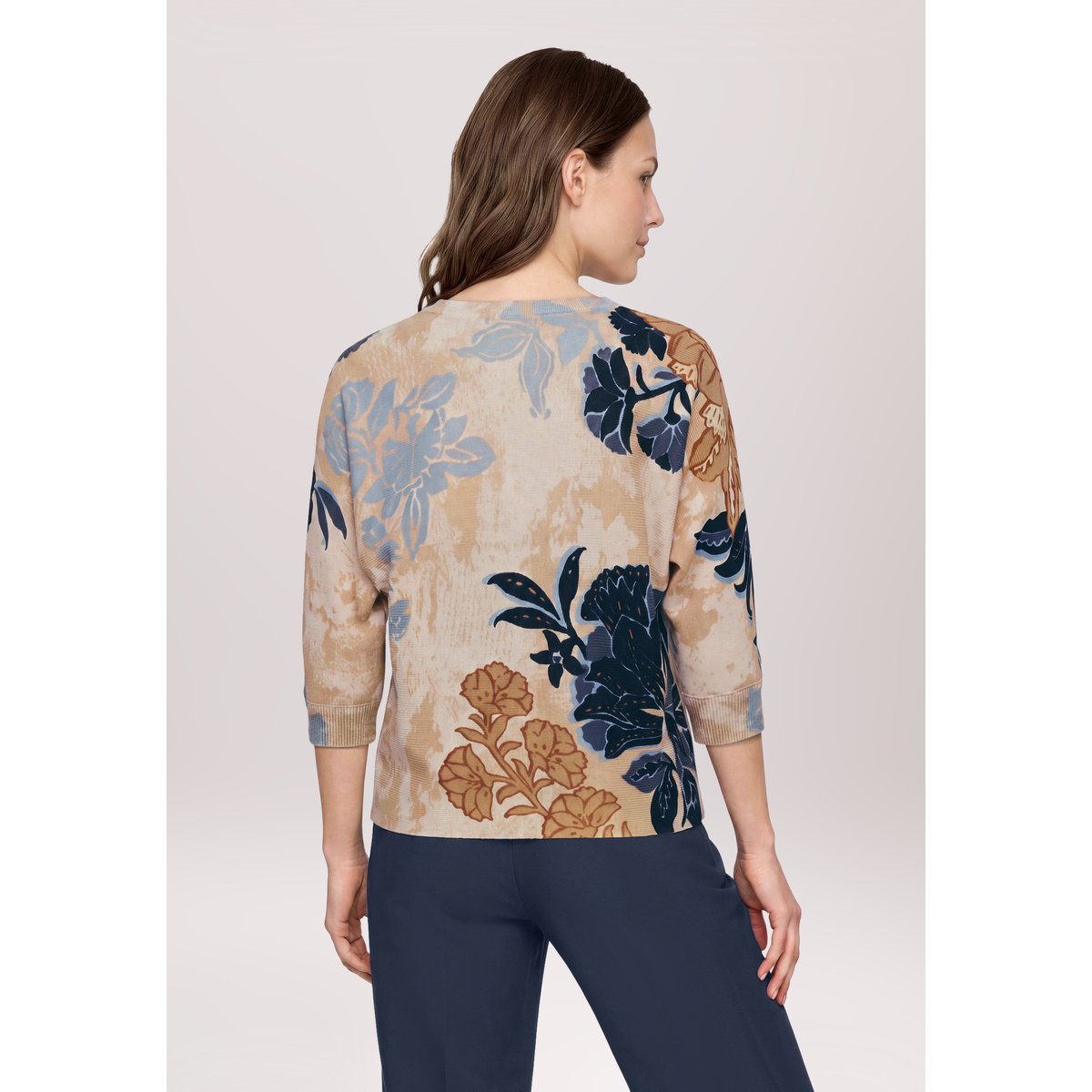 Pull-over en maille à manches chauve-souris beige/bleu, BETTY BARCLAY