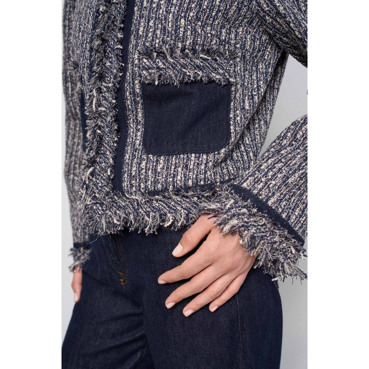 VESTE EN TWEED À FRANGES bleu, SALSA JEANS