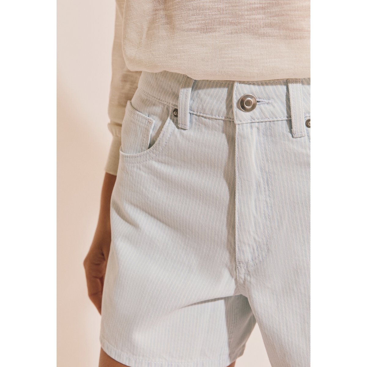 Short effet jean en coton à rayures CLARA RAY imp fd blanc, ETAM