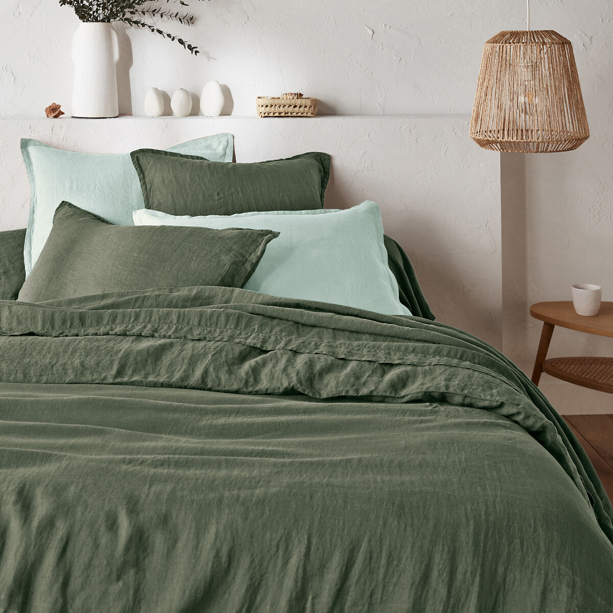 Housse de couette en lin lavé, base boutonnée, LINOT romarin, LA REDOUTE INTERIEURS
