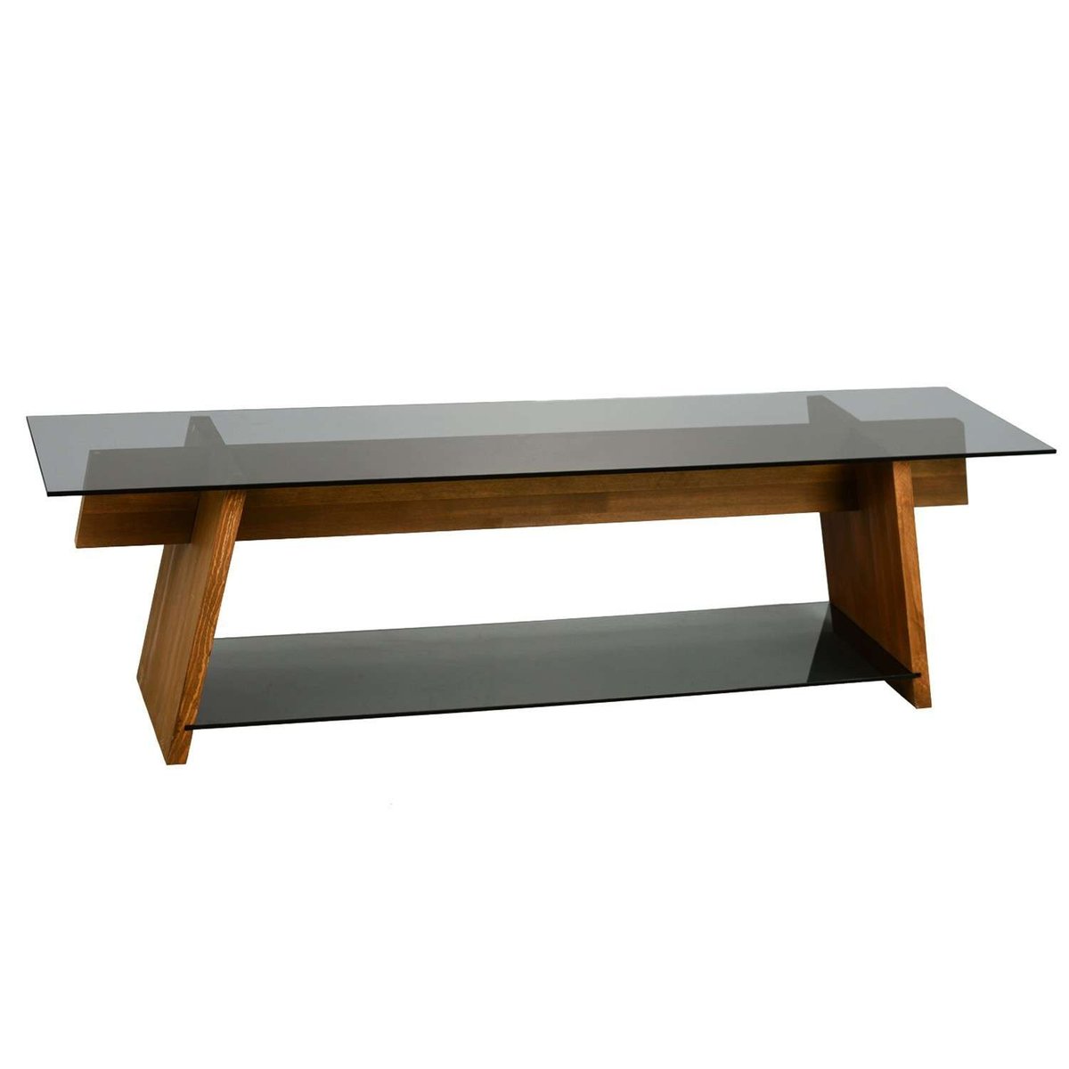 Meuble TV 1 étagère de rangement en verre et bois massif LUSTRELLE marron, TOILINUX