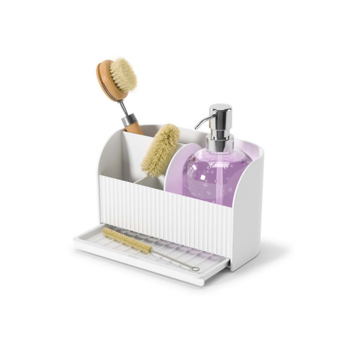 Porte éponge cuisine pompe à savon SLING blanc, UMBRA