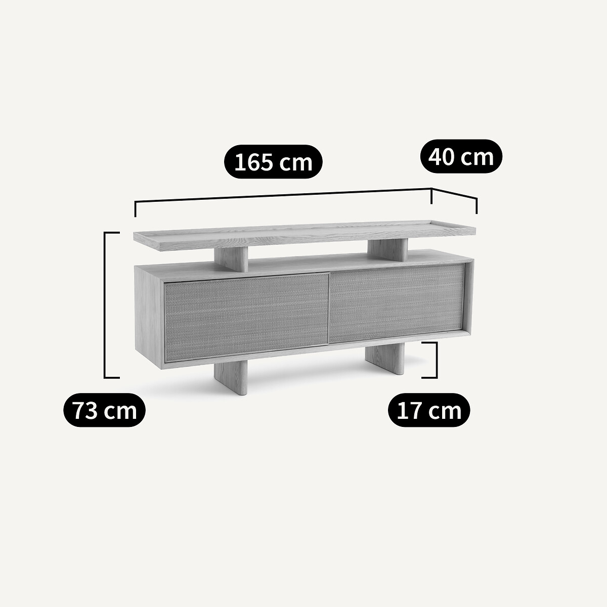 Credenza con console in rovere impiallacciato e pelle, Propono quercia naturale, AM.PM
