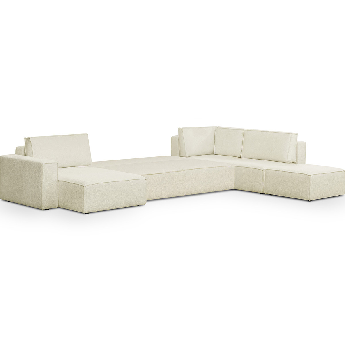 Canapé d'angle droit convertible 8+1 places en tissu bouclé - HARPER MOD ecru, HOMIFAB
