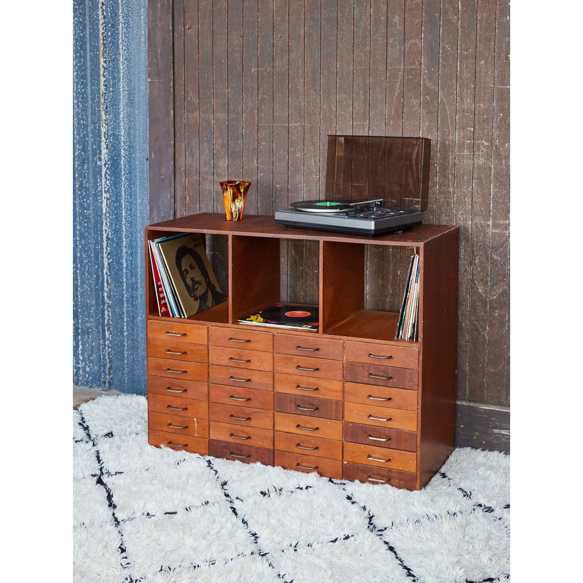 Meuble de métier en bois foncé Fernand N°484 - Bon état bois foncé, DEBONGOUT