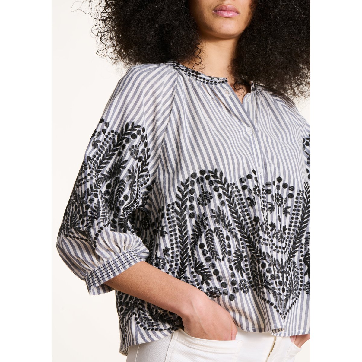 Chemise ample à rayures et motif jacquard noir, LA FEE MARABOUTEE