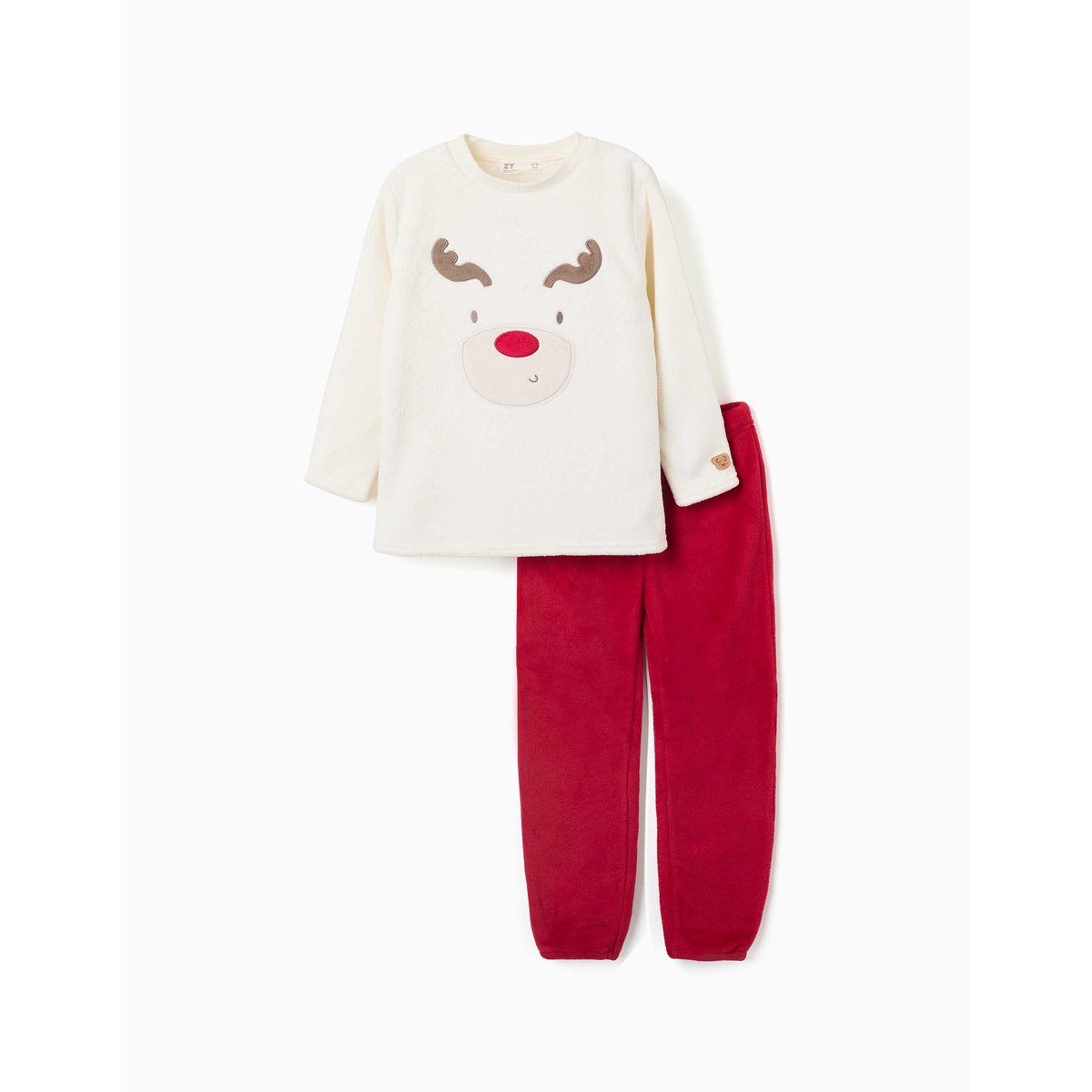 Pyjama en polaire corail avec renne brodé blanc, ZIPPY