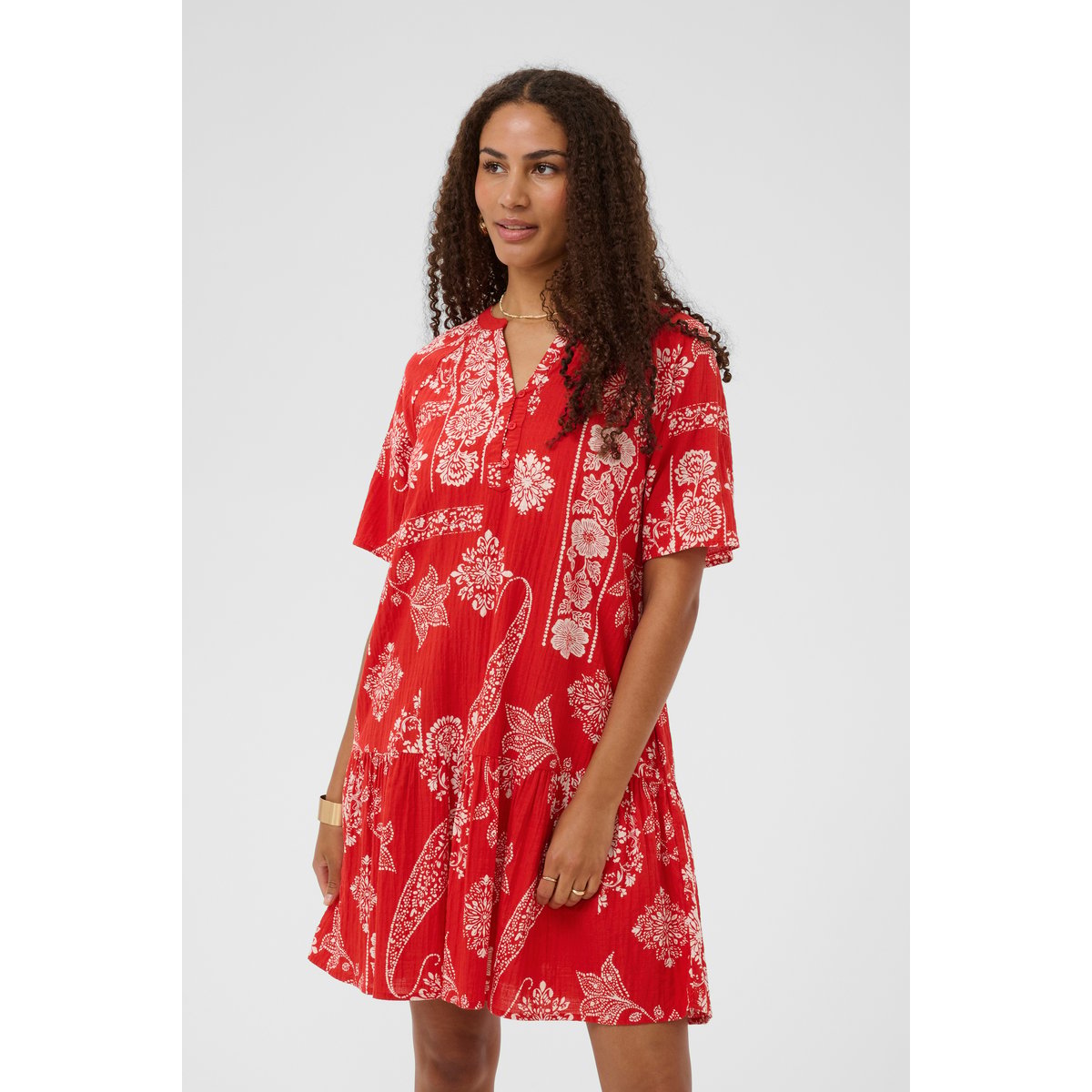 Robe rouge red ethnic print, CREAM