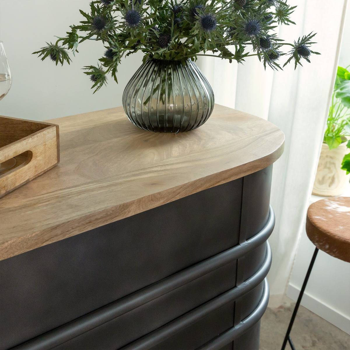 Meuble bar en métal et bois de manguier LOCKER gris, MADE IN MEUBLES