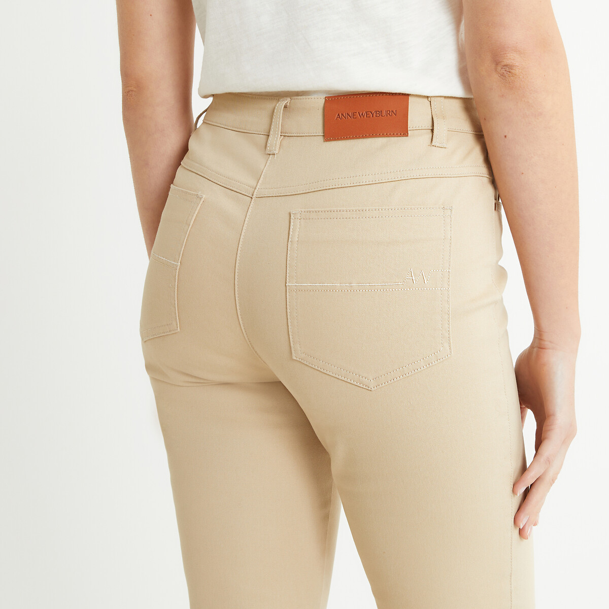 Straight Stretch Cotton Trousers with 5 Pockets beige, ANNE WEYBURN