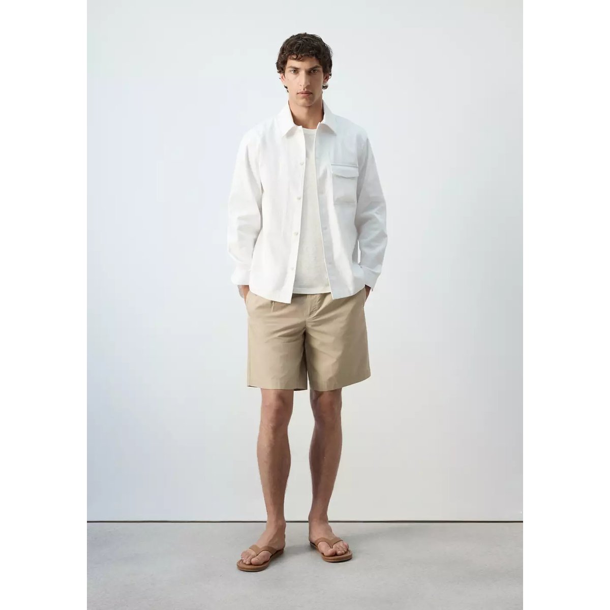 Surchemise regular fit en mélange de coton et lin blanc, MANGO MAN