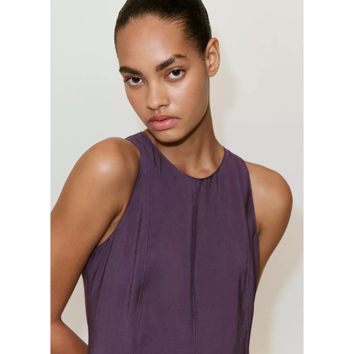 Robe évasée détail coutures violet, MANGO
