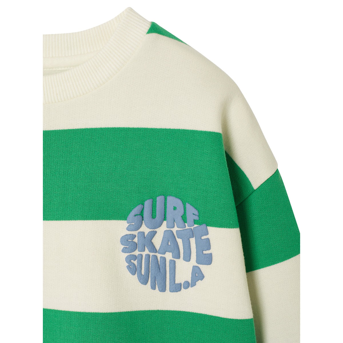 Sweat rayé motif placé pistache, VERTBAUDET