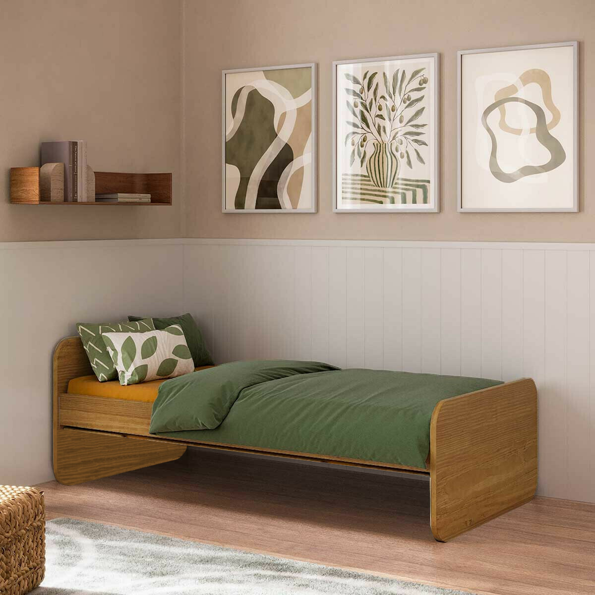 Pack lit avec matelas Bois massif LUPIN noisette, AKITEN RETAIL