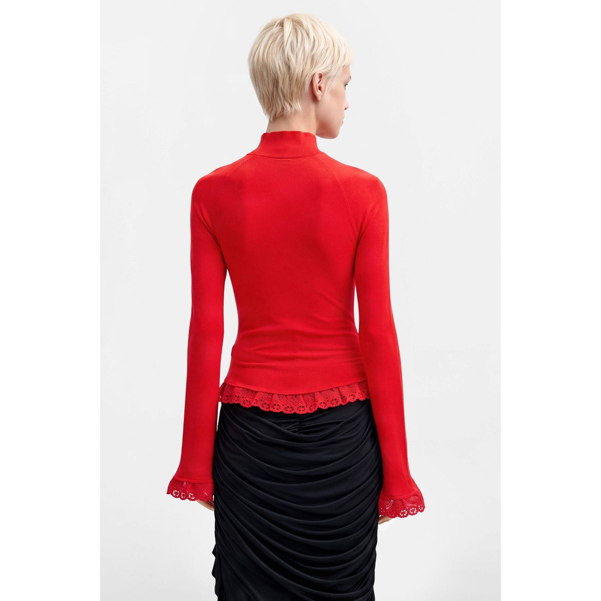 pull jacquard à encolure cœur rouge, DESIGUAL