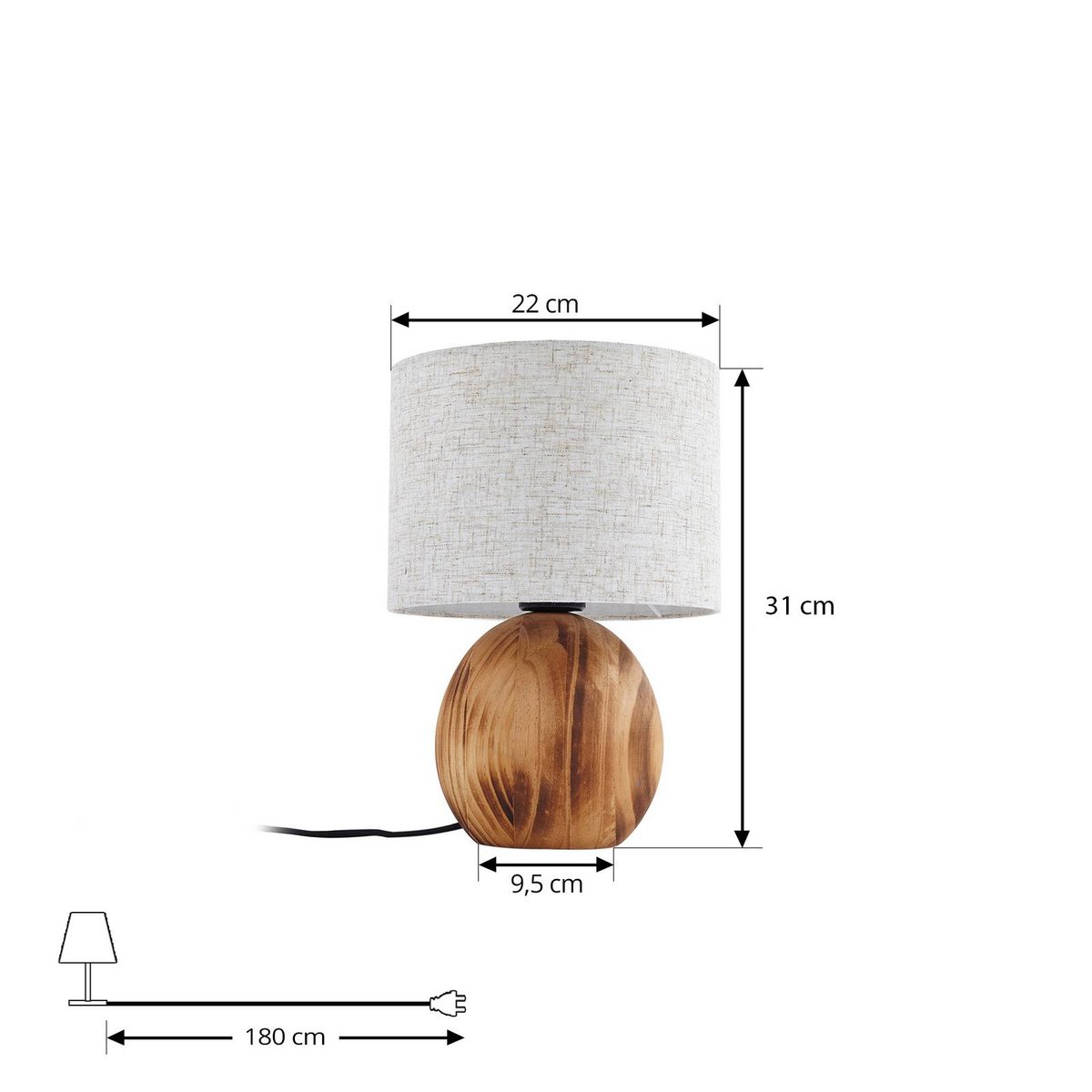 Lampe à poser en bois scandinave, Mayumi bois clair, gris clair, LINDBY
