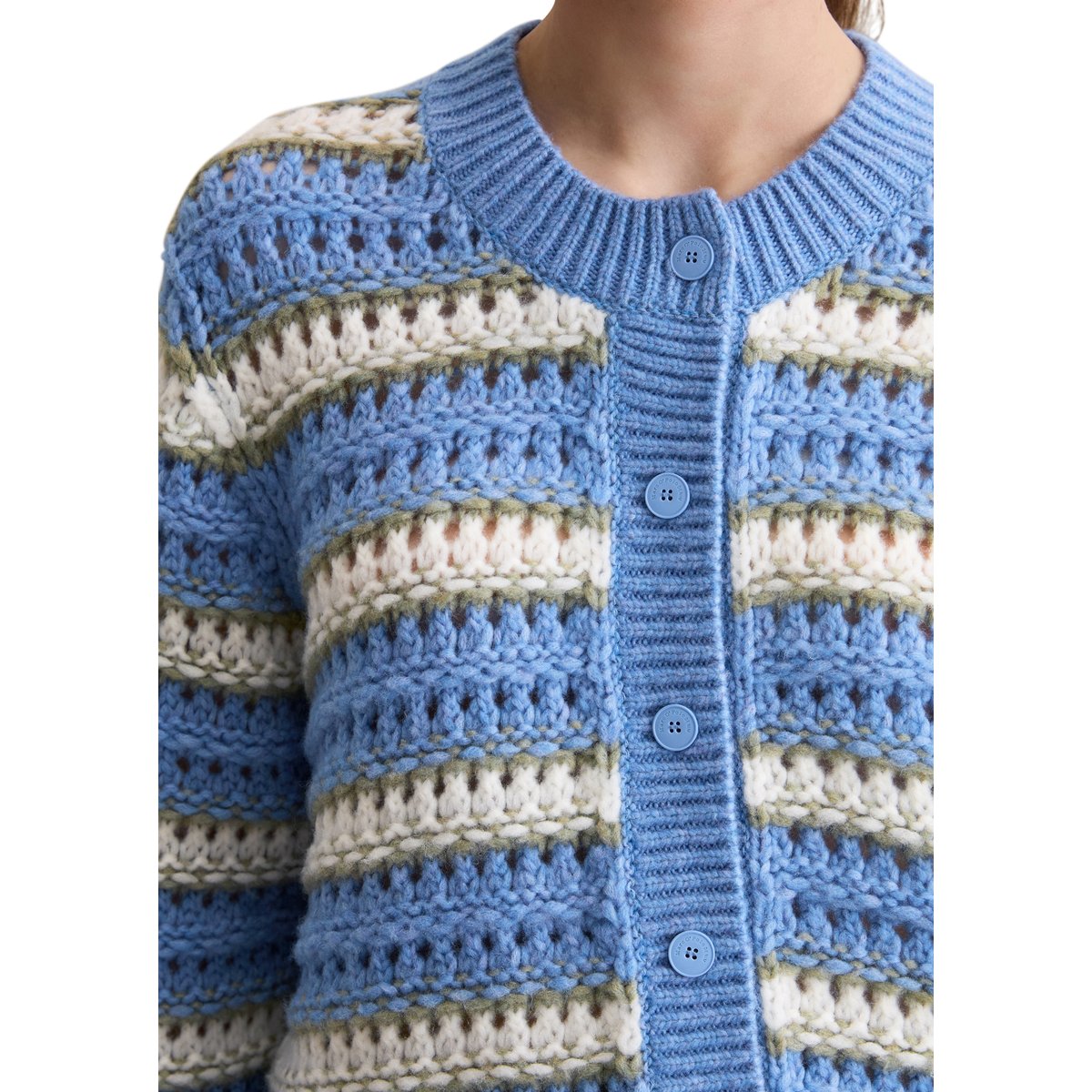 Cardigan regular en doux mélange de laine vierge bleu moyen, MARC O’POLO DENIM