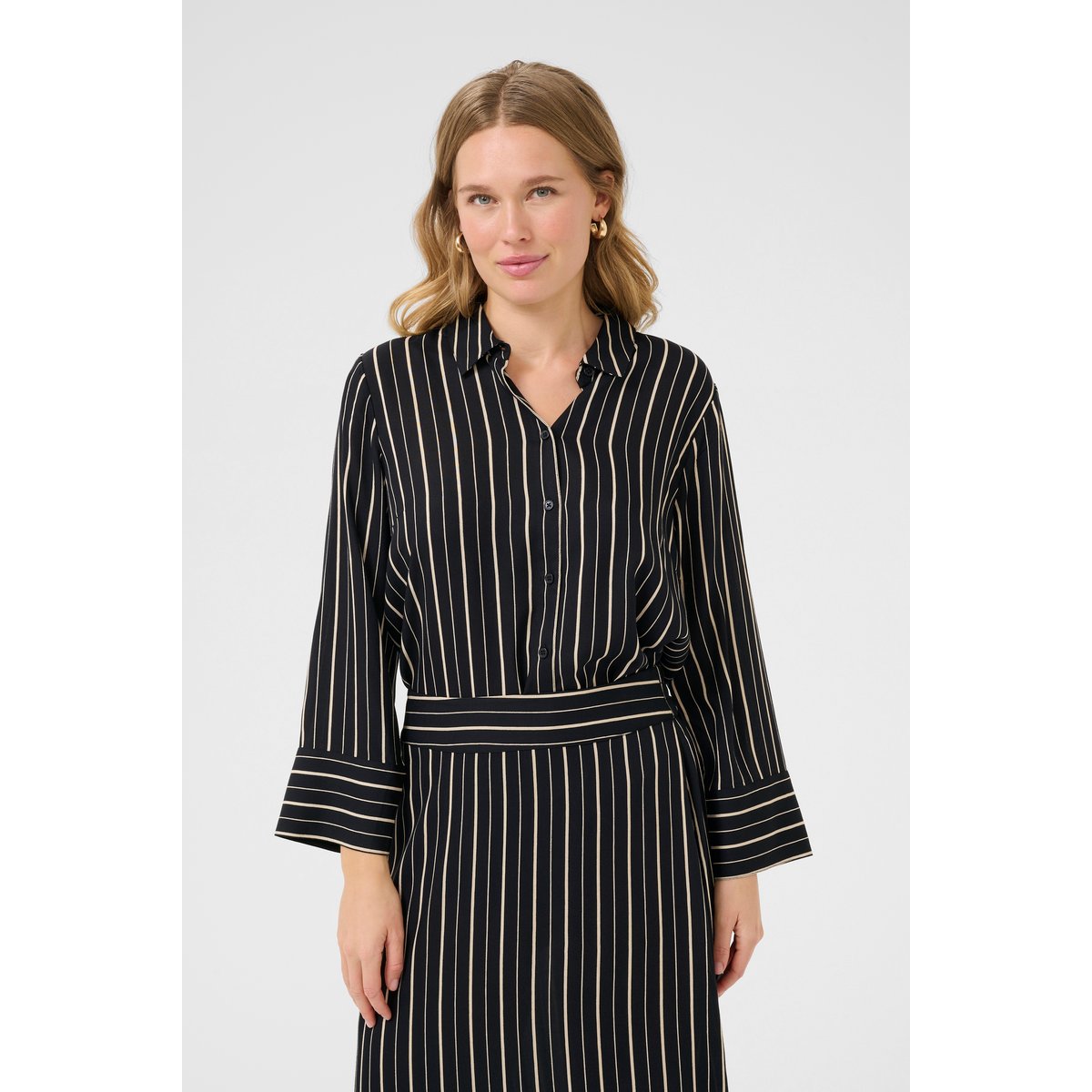 Long sleeved shirt noir/poudre rayé, KAFFE
