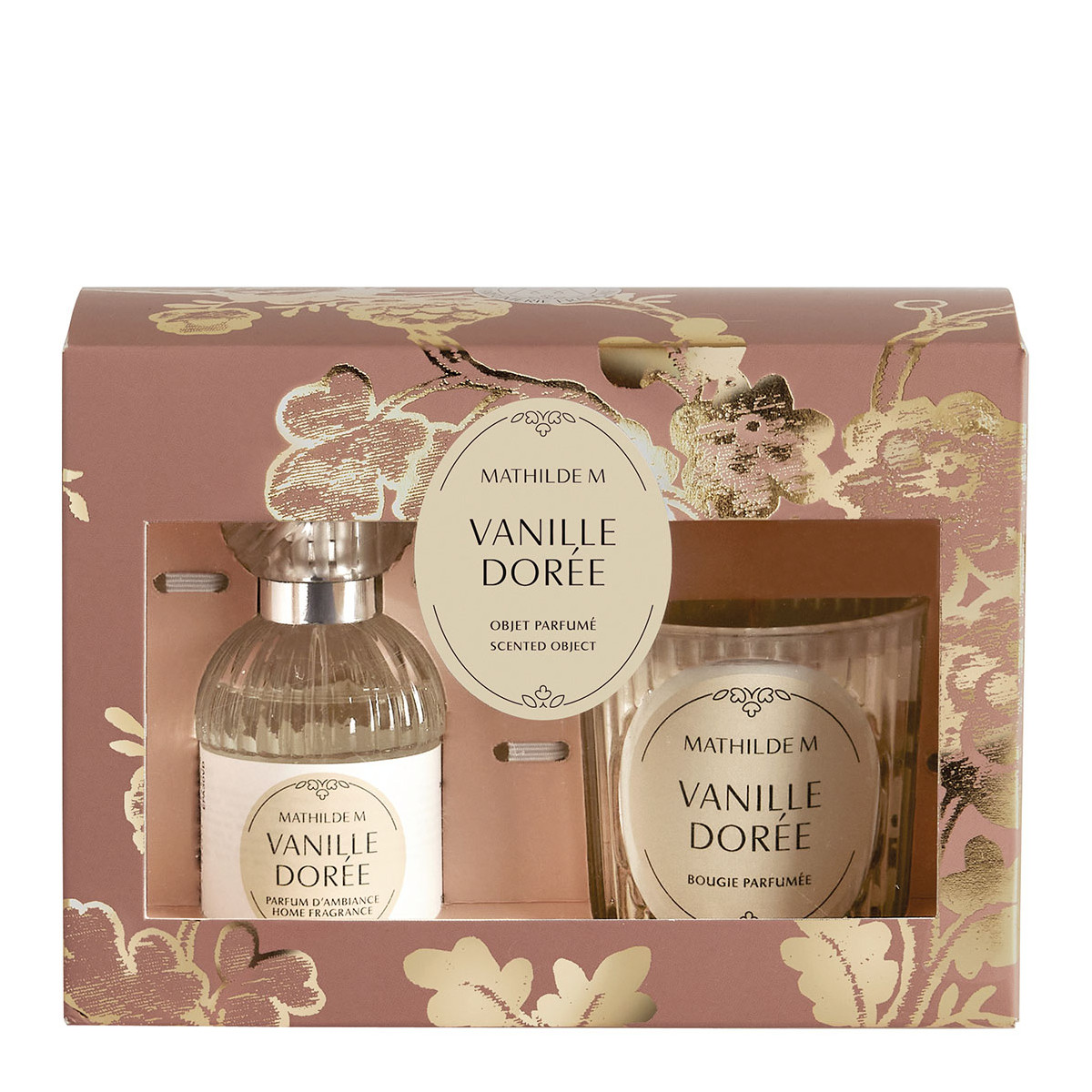 Coffret parfum et bougie Vanille Dorée TRÉSOR DE FLEURS rose, MATHILDE M