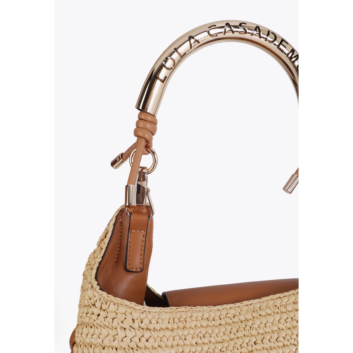 Sac à main effet raphia à poignée rigide siglée et motif tressé beige, LOLA CASADEMUNT