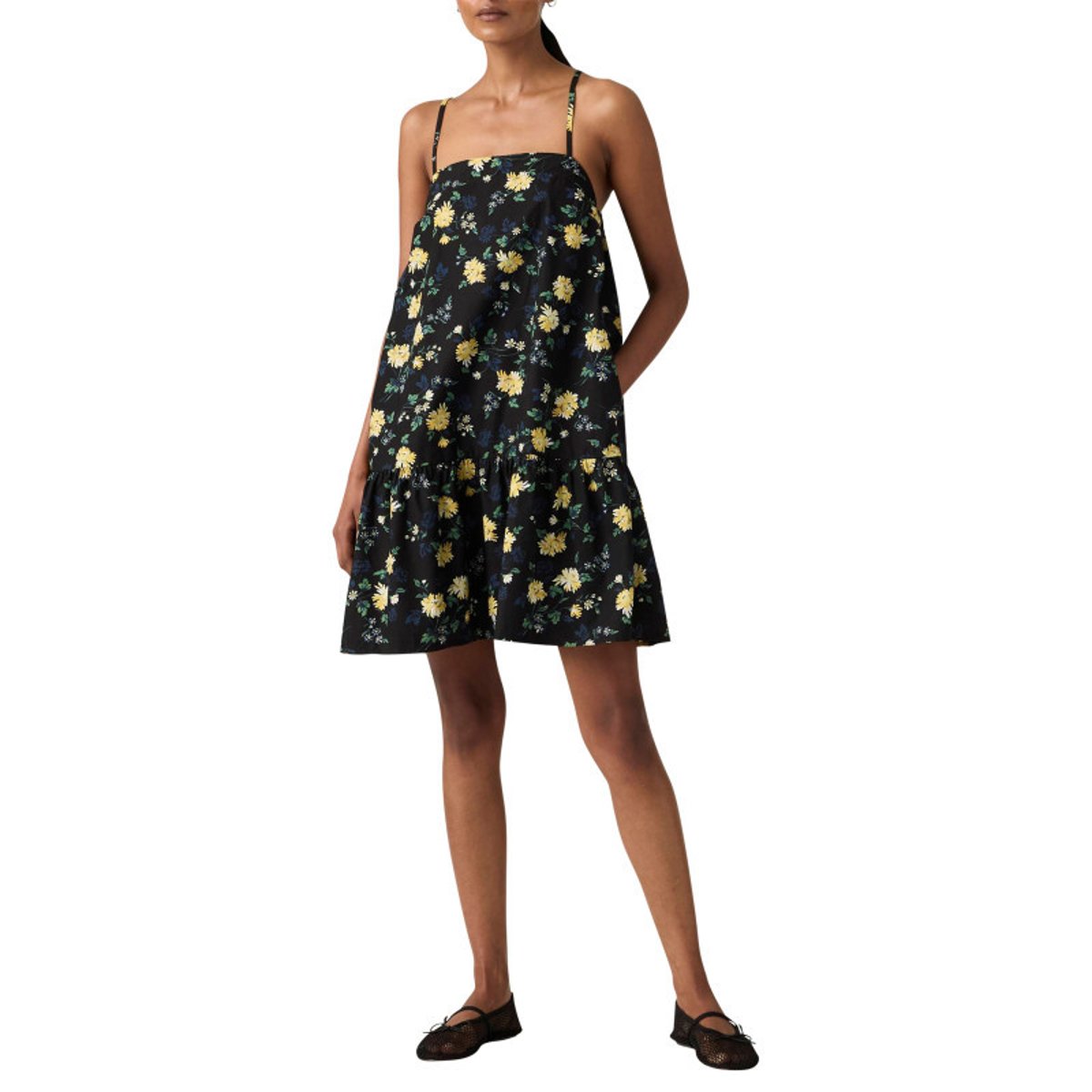 Robe longue en coton noire floral avec une coupe droite et des bretelles noir, LEVI'S