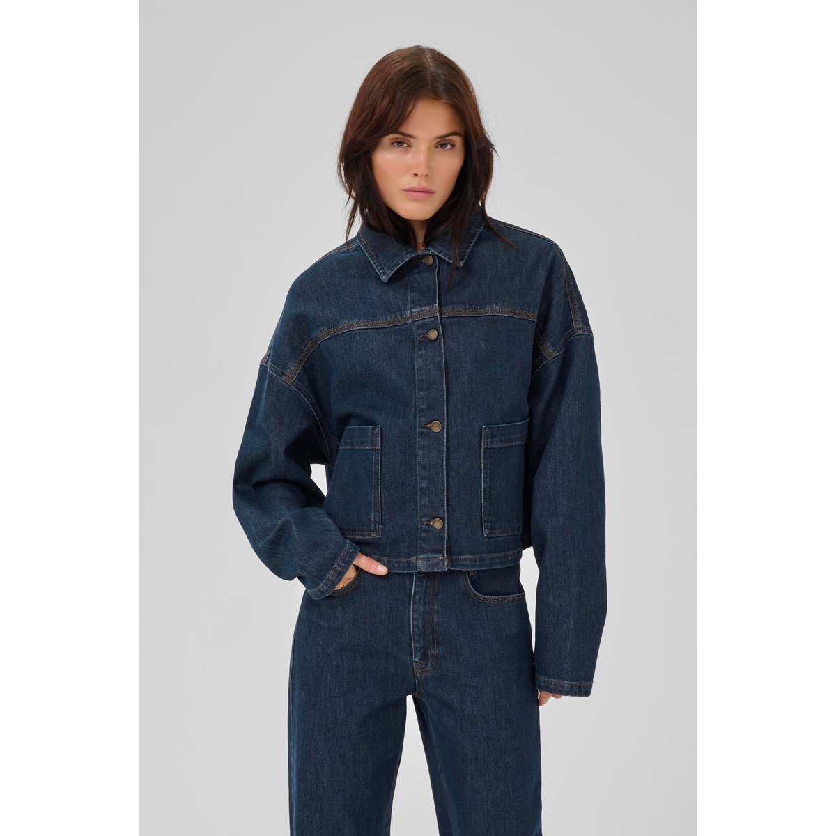 Veste en jean bleu dark blue un-wash, MY ESSENTIAL