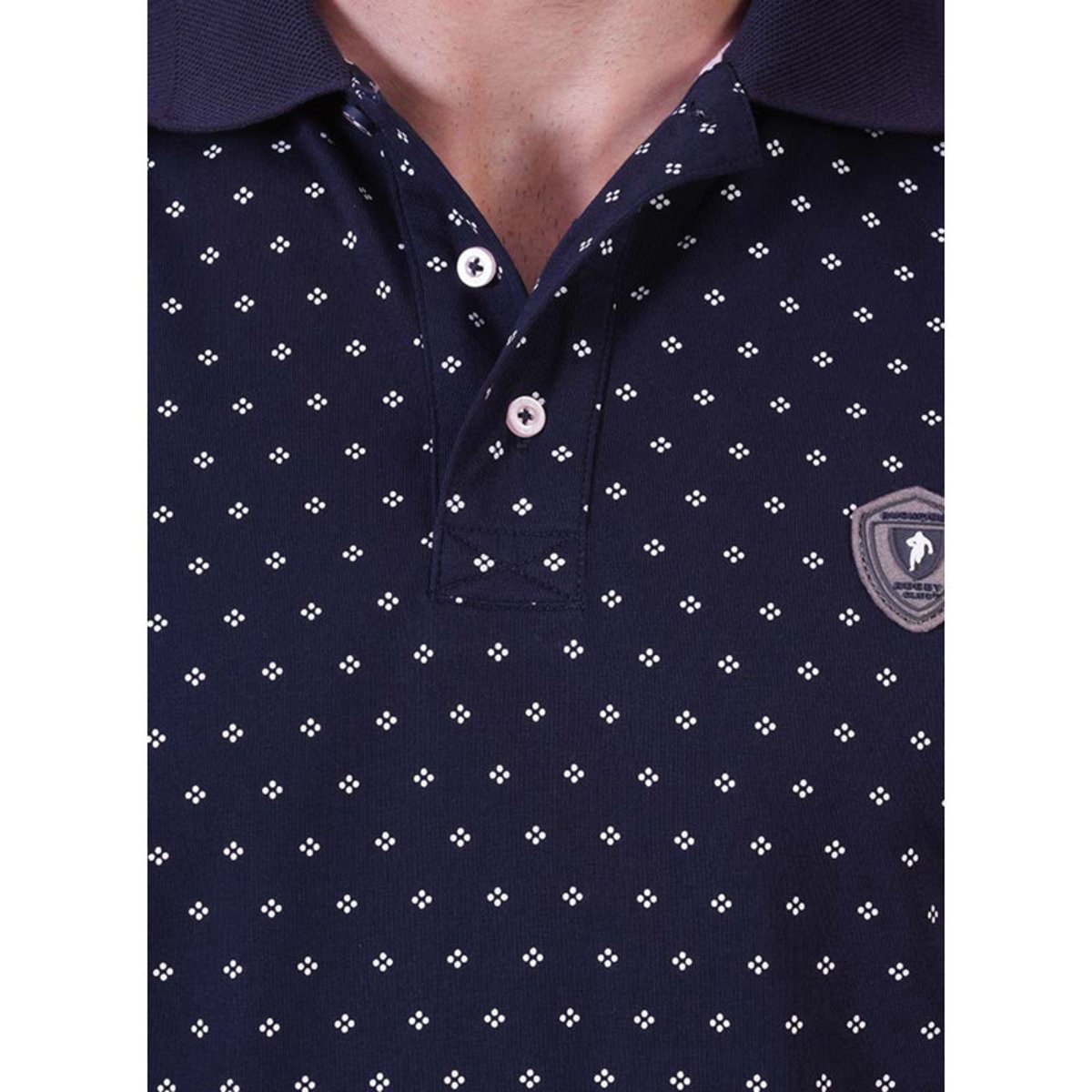 Polo en coton marine à motifs pourvu d'une coupe droite et d'un col boutonné bleu foncé, RUCKFIELD